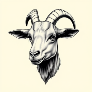 Black & Grey Ink Goat Tattoo