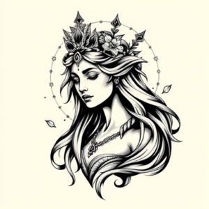 Black & Grey Ink Goddess Tattoo