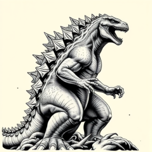 Black & Grey Ink Godzilla Tattoo