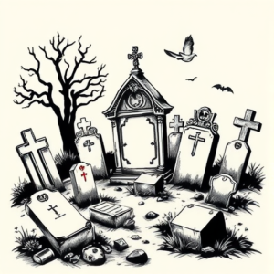 Black & Grey Ink Graveyard Tattoo