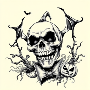 Black & Grey Ink Halloween Tattoo