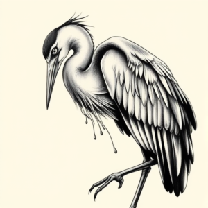 Black & Grey Ink Heron Tattoo