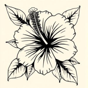 Black & Grey Ink Hibiscus Tattoo