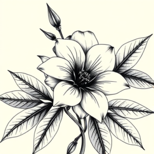 Black & Grey Ink Honeysuckle Tattoo