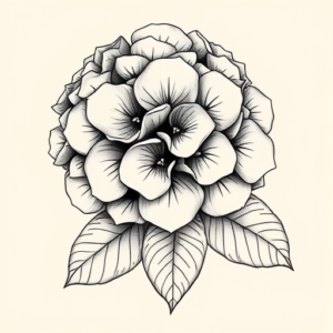 Black & Grey Ink Hydrangea Tattoo