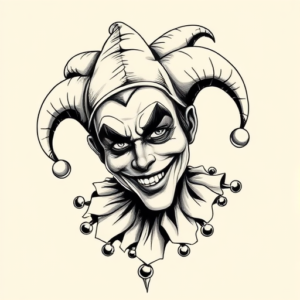 Black & Grey Ink Jester Tattoo