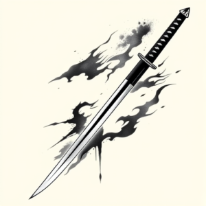 Black & Grey Ink Katana Tattoo