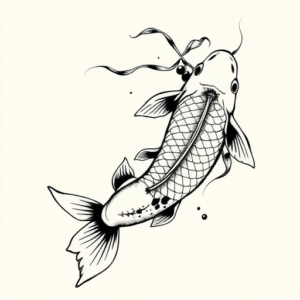 Black & Grey Ink Koi Tattoo