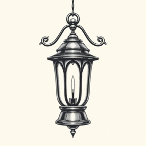 Black & Grey Ink Lantern Tattoo