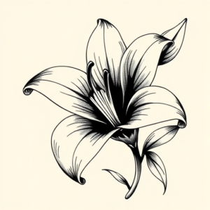 Black & Grey Ink Lily Tattoo