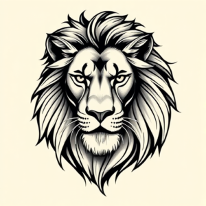 Black & Grey Ink Lion Tattoo
