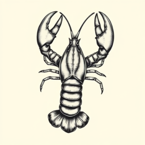 Black & Grey Ink Lobster Tattoo