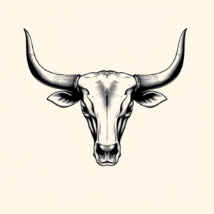 Black & Grey Ink Longhorn Tattoo