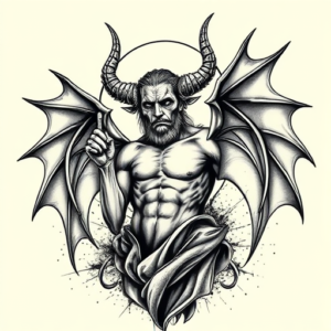 Black & Grey Ink Lucifer Tattoo
