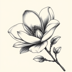 Black & Grey Ink Magnolia Tattoo