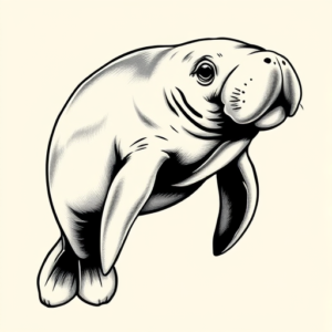 Black & Grey Ink Manatee Tattoo