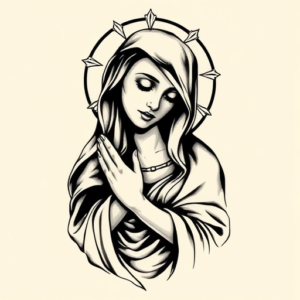 Black & Grey Ink Mary Tattoo