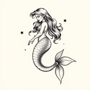 Black & Grey Ink Mermaid Tattoo