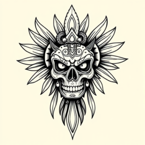 Black & Grey Ink Mictlantecuhtli Tattoo