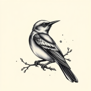 Black & Grey Ink Mockingbird Tattoo