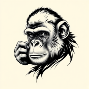 Black & Grey Ink Monkey Tattoo