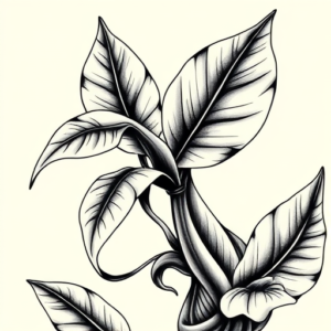 Black & Grey Ink Monstera Tattoo