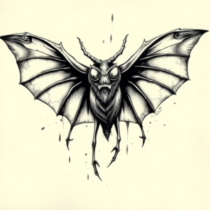 Black & Grey Ink Mothman Tattoo