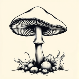 Black & Grey Ink Mushroom Tattoo
