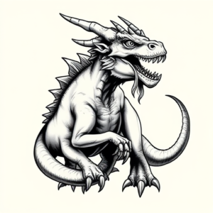 Black & Grey Ink Mythosaur Tattoo