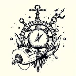 Black & Grey Ink Nautical Tattoo