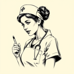 Black & Grey Ink Nurse Tattoo