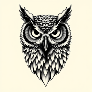 Black & Grey Ink Owl Tattoo