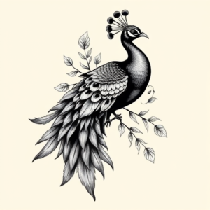 Black & Grey Ink Peacock Tattoo
