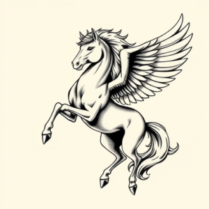 Black & Grey Ink Pegasus Tattoo