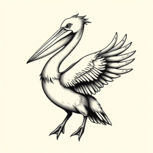 Black & Grey Ink Pelican Tattoo