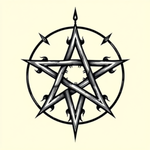 Black & Grey Ink Pentagram Tattoo