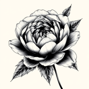 Black & Grey Ink Peony Tattoo
