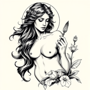 Black & Grey Ink Persephone Tattoo
