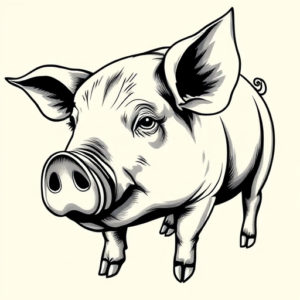 Black & Grey Ink Pig Tattoo