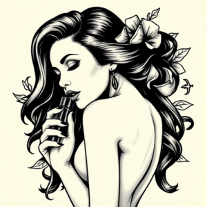 Black & Grey Ink Pinup Tattoo