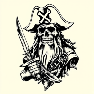 Black & Grey Ink Pirate Tattoo