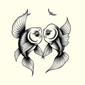 Black & Grey Ink Pisces Tattoo
