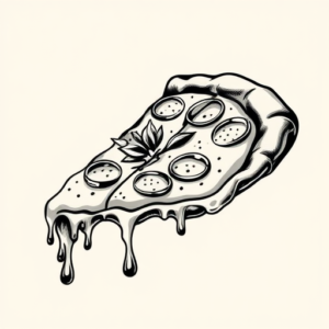 Black & Grey Ink Pizza Tattoo