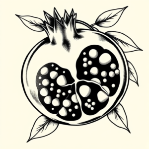 Black & Grey Ink Pomegranate Tattoo