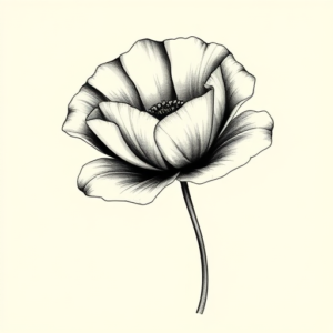 Black & Grey Ink Poppy Tattoo