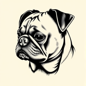 Black & Grey Ink Pug Tattoo