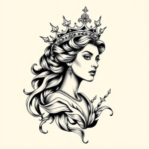 Black & Grey Ink Queen Tattoo