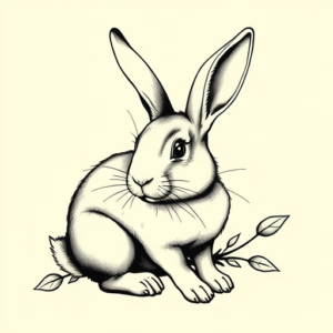 Black & Grey Ink Rabbit Tattoo