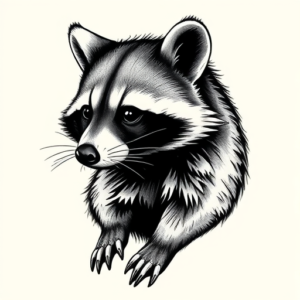 Black & Grey Ink Raccoon Tattoo