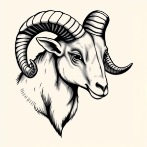 Black & Grey Ink Ram Tattoo